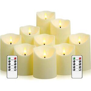 9pcs Flameless LED Candles with Remote - Realistic Ivory Plastic Home Decor‎